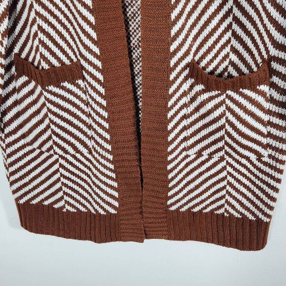 Fortune + Ivy Brown White Cardigan Sweater Size Small NWOT Brown Open Cardigan - Picture 3 of 11